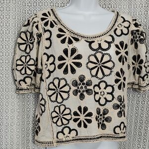Solitaire Black and Cream Floral Embroidered Blouse